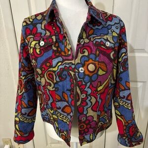 Lark Lane Women's Multicolor Floral Jean Jacket Button Accents Size 8